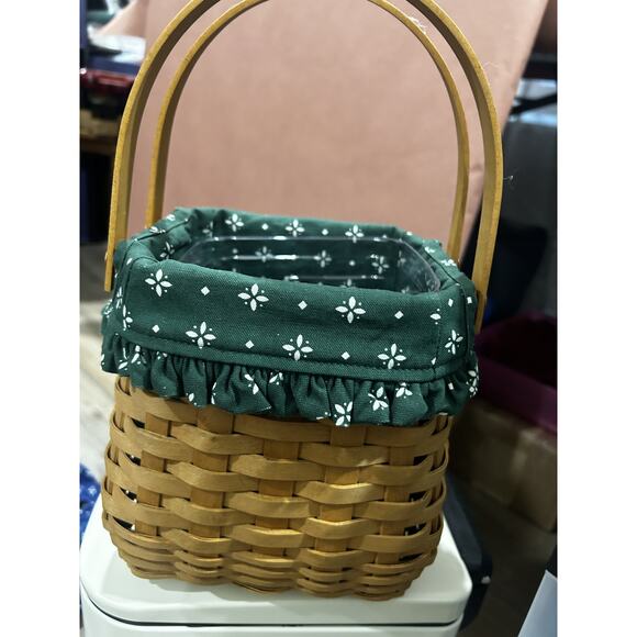 Longaberger Tiny Tote Basket Combo Heritage Green Liner &‎ Protector - Picture 2 of 4